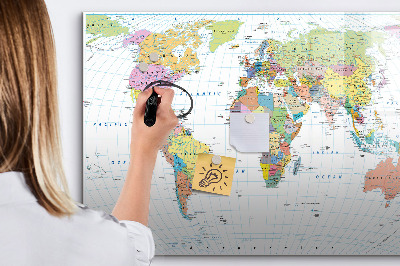Magnetic erase board Political world map