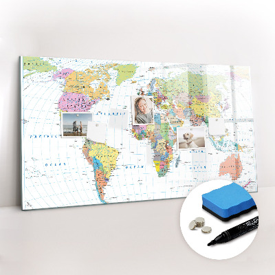 Magnetic erase board Political world map
