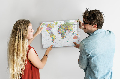 Magnetic erase board Political world map