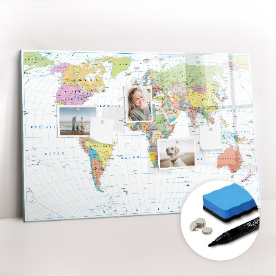 Magnetic erase board Political world map