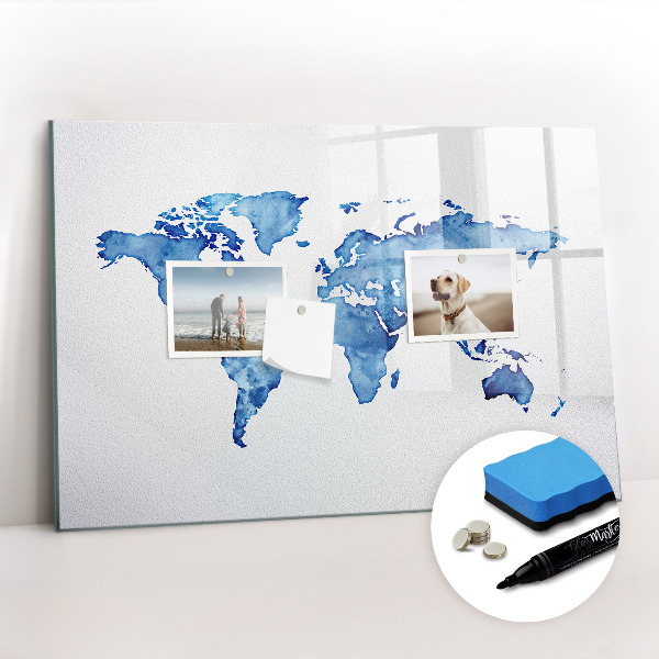 Magnetic erase board Watercolor world map