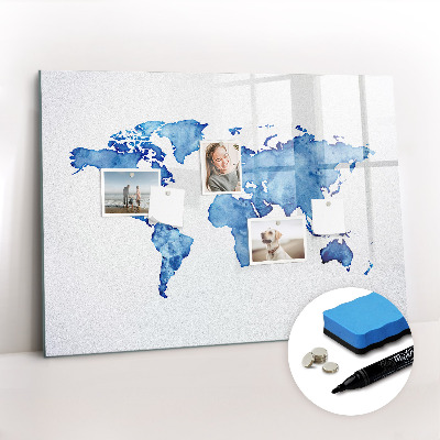 Magnetic erase board Watercolor world map