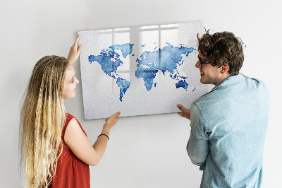 Magnetic erase board Watercolor world map