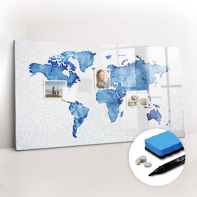 Magnetic erase board Watercolor world map