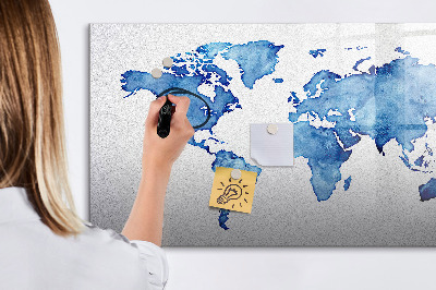 Magnetic erase board Watercolor world map