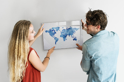 Magnetic erase board Watercolor world map