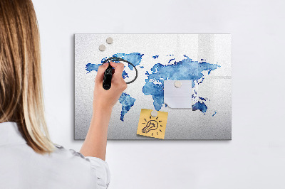 Magnetic erase board Watercolor world map