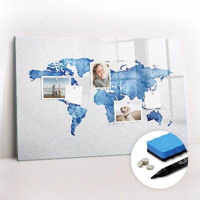 Magnetic erase board Watercolor world map