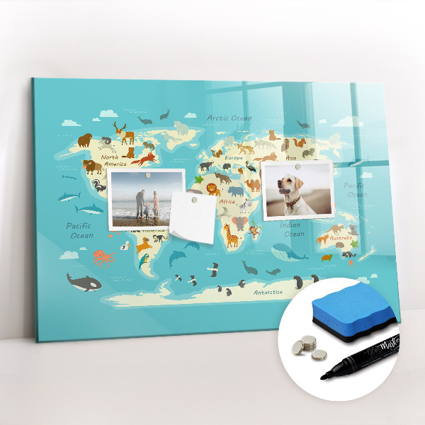 Magnetic writing board Animal World Map