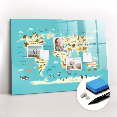 Magnetic writing board Animal World Map
