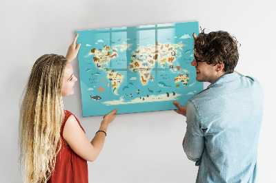 Magnetic writing board Animal World Map