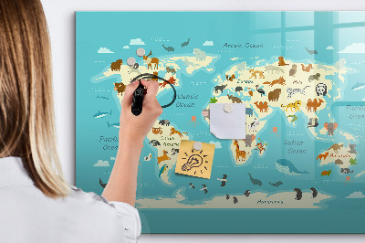 Magnetic writing board Animal World Map