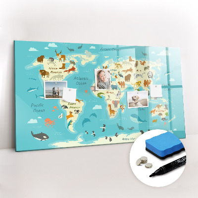 Magnetic writing board Animal World Map