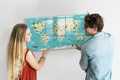 Magnetic writing board Animal World Map