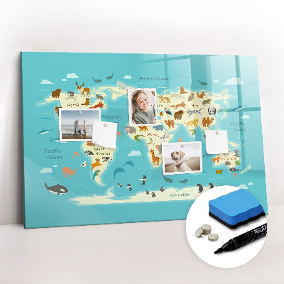 Magnetic writing board Animal World Map