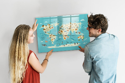 Magnetic writing board Animal World Map
