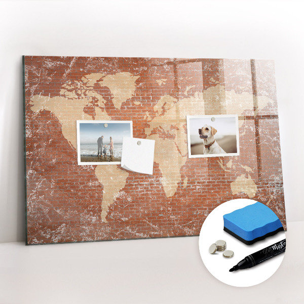 Magnetic erase board World map on brick
