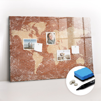 Magnetic erase board World map on brick