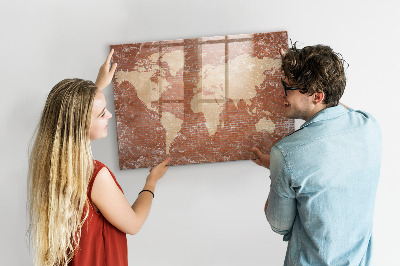 Magnetic erase board World map on brick