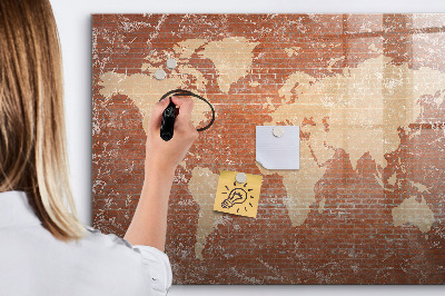 Magnetic erase board World map on brick