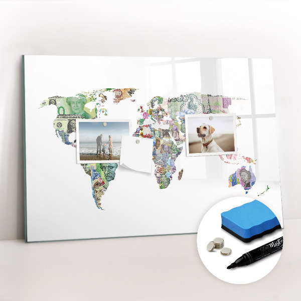 Magnetic board for writing Banknew world map