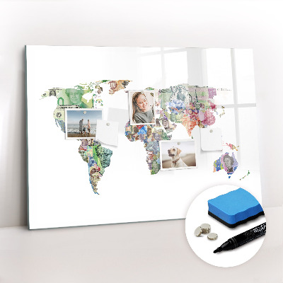 Magnetic writing board Banknew world map