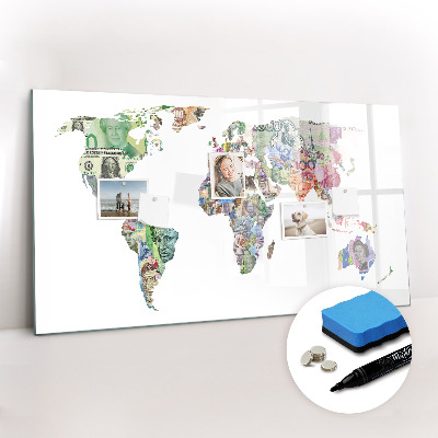 Magnetic writing board Banknew world map
