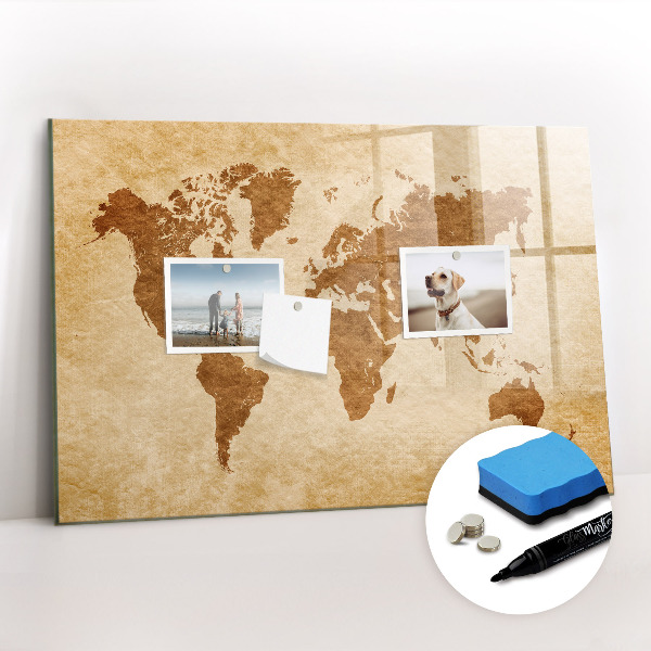 Magnetic writing board Old style world map
