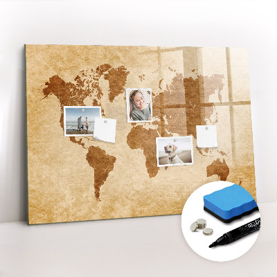 Magnetic writing board Old style world map