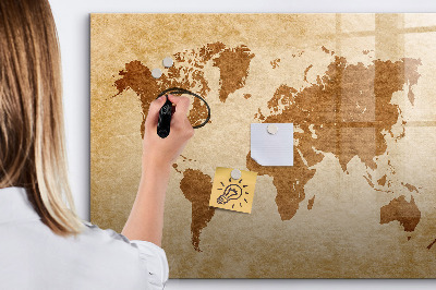 Magnetic writing board Old style world map