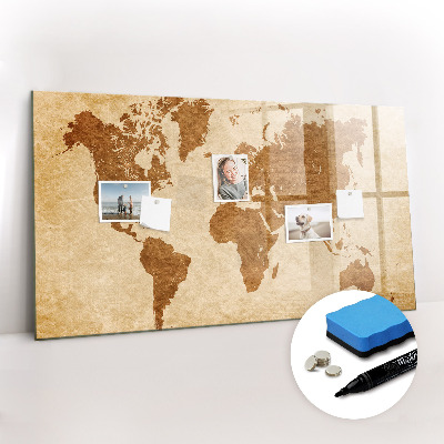 Magnetic writing board Old style world map