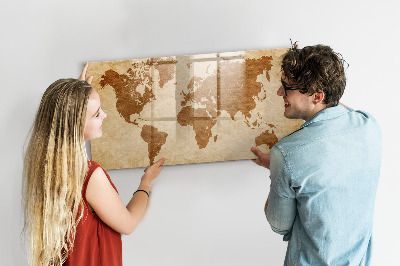 Magnetic writing board Old style world map