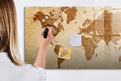 Magnetic writing board Old style world map