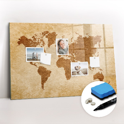 Magnetic writing board Old style world map
