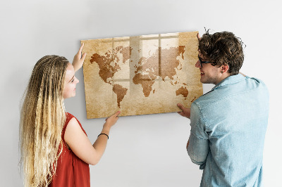 Magnetic writing board Old style world map