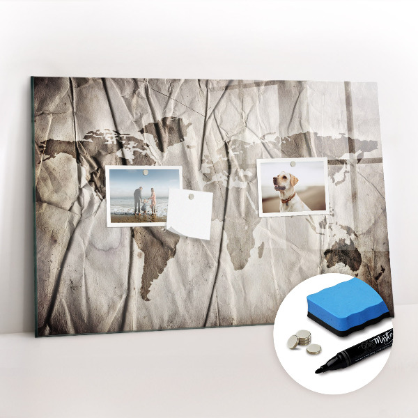 Magnetic writing board World map pattern