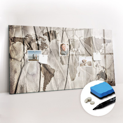 Magnetic writing board World map pattern