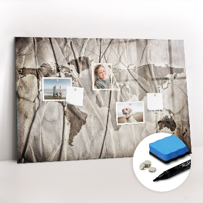 Magnetic writing board World map pattern