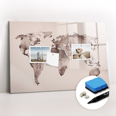 Magnetic writing board Watercolor world map