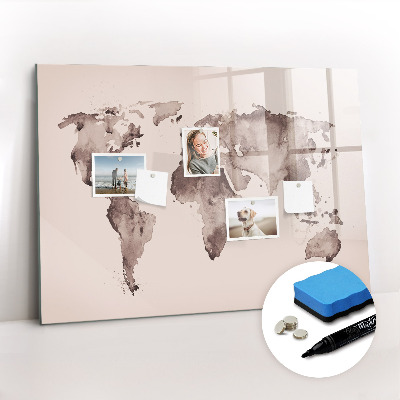 Magnetic writing board Watercolor world map