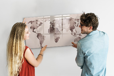 Magnetic writing board Watercolor world map