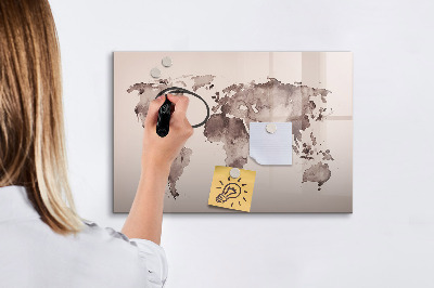 Magnetic writing board Watercolor world map