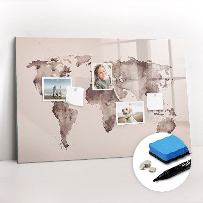 Magnetic writing board Watercolor world map