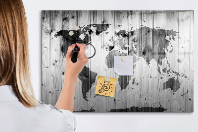 Magnetic writing board World map on wood