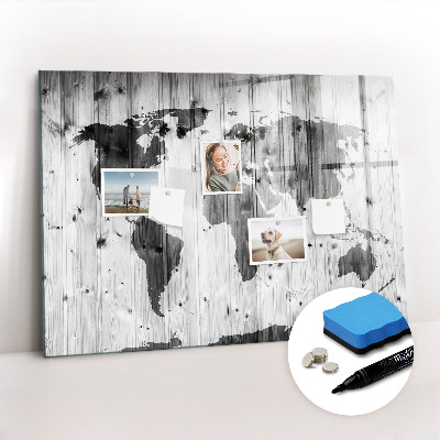 Magnetic writing board World map on wood