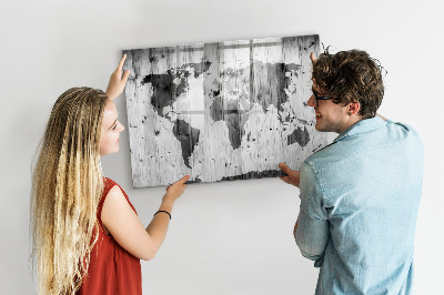 Magnetic erase board World map on wood