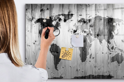 Magnetic writing board World map on wood