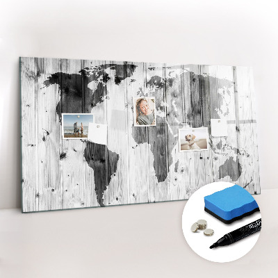 Magnetic writing board World map on wood