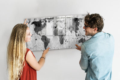 Magnetic erase board World map on wood