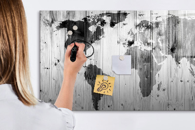 Magnetic erase board World map on wood